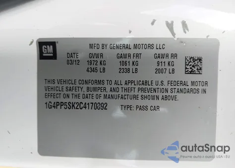2012 Buick Verano from USA, damaged, VIN 1G4PP5SK2C4170892